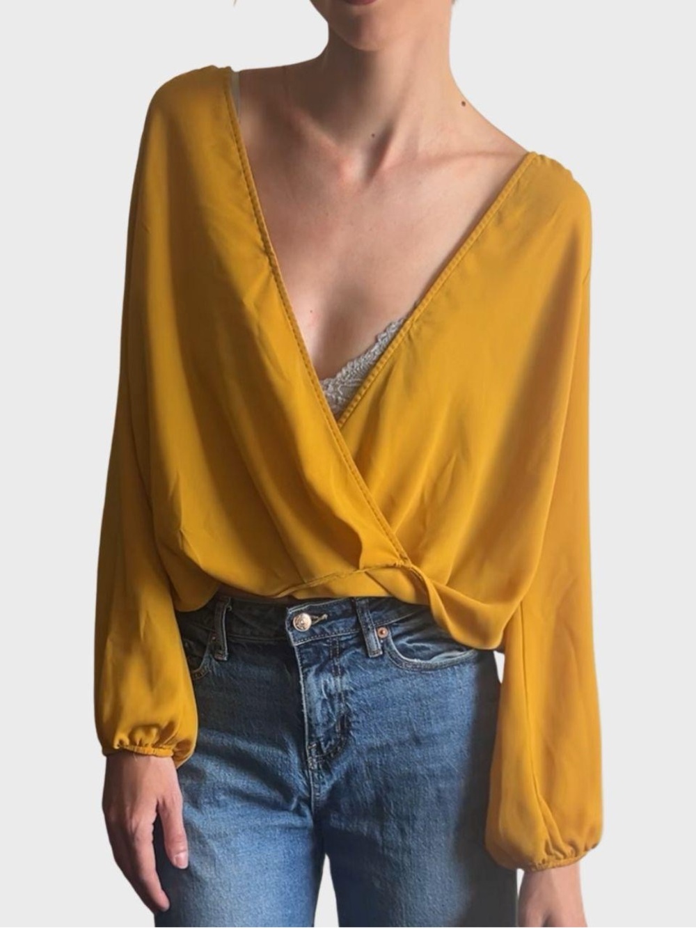 Yellow Long Sleeve Blouse - Size Small